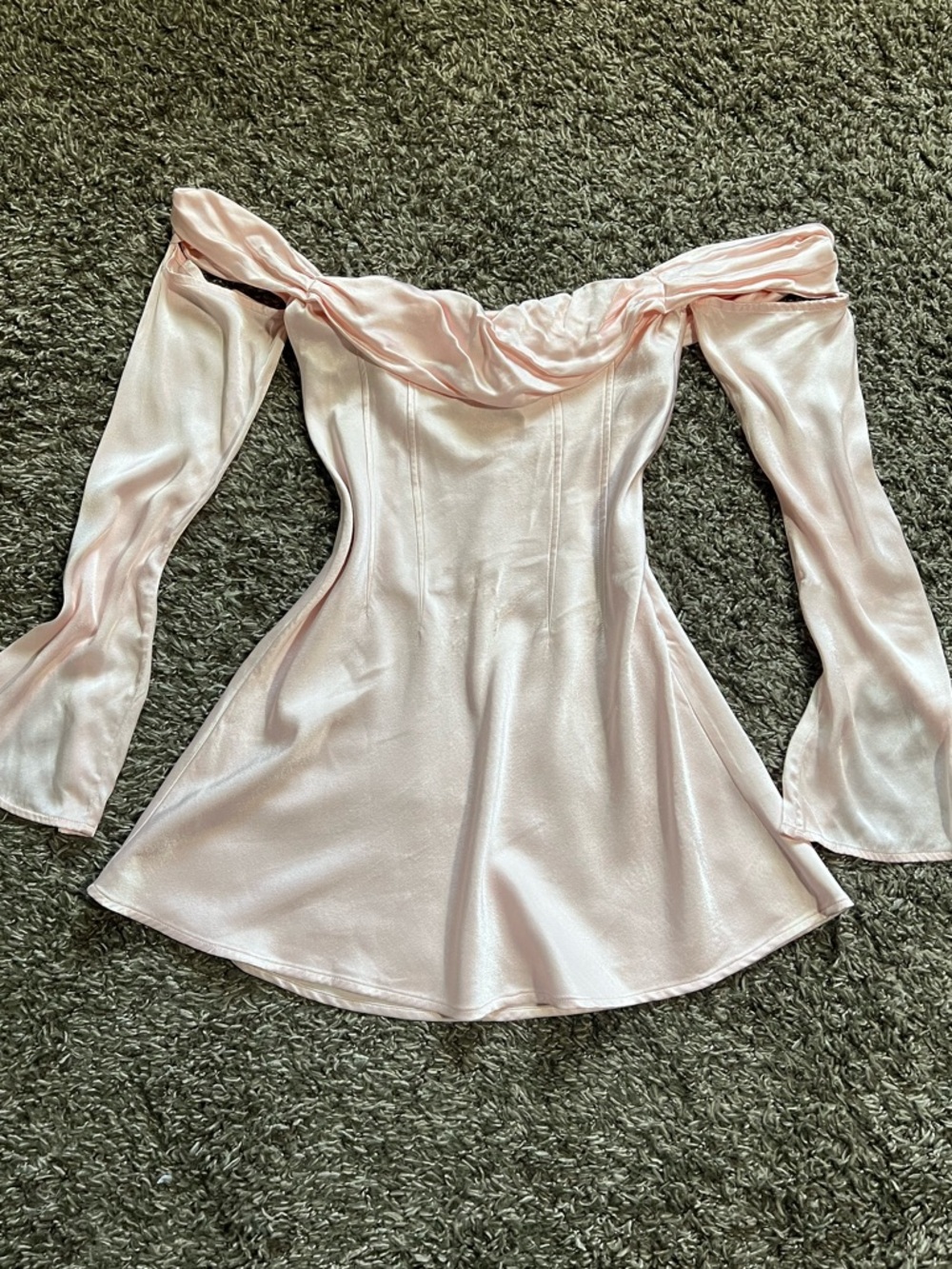 Meshki Blush Satin Off-Shoulder Mini Dress